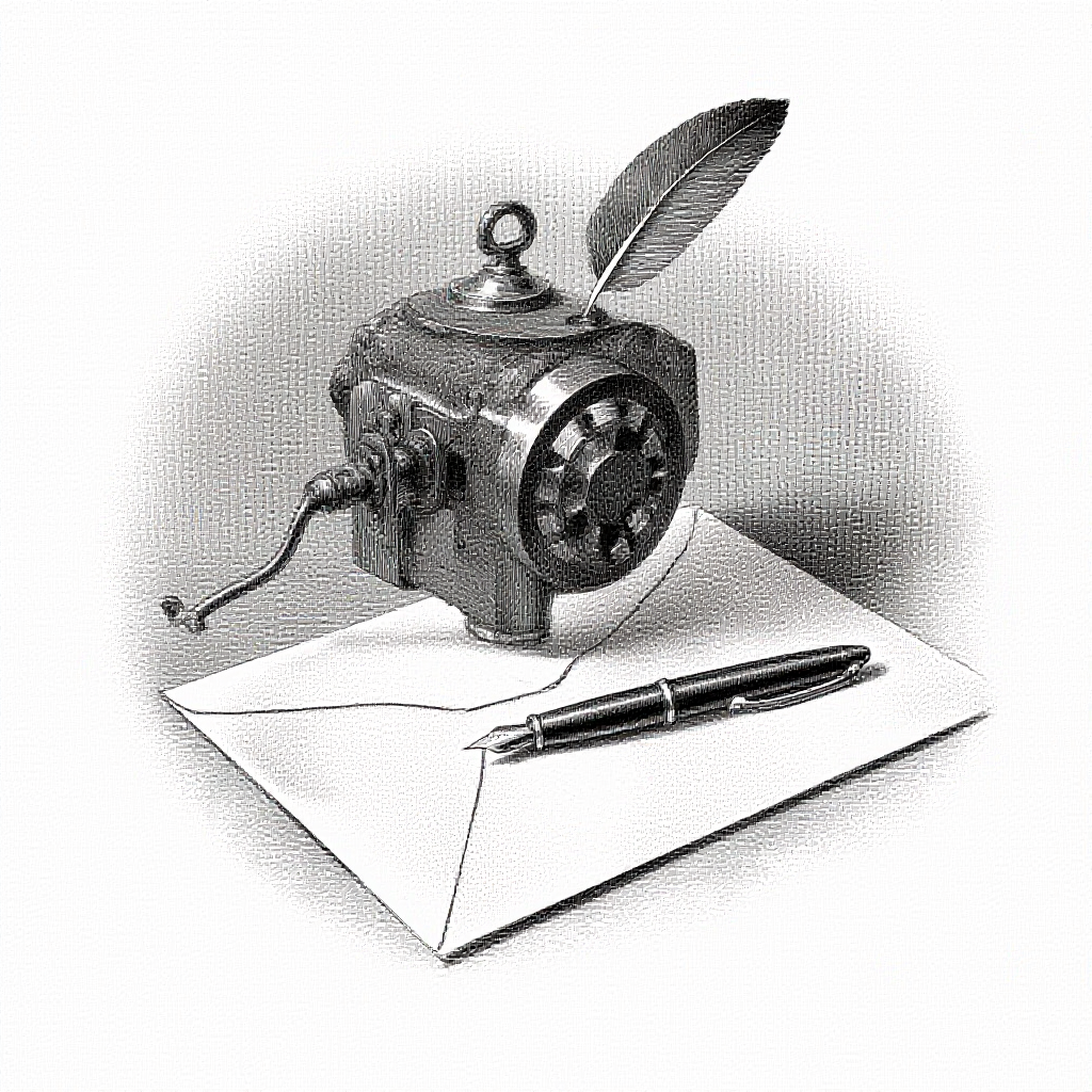 Engraved telegraph key beside score paper